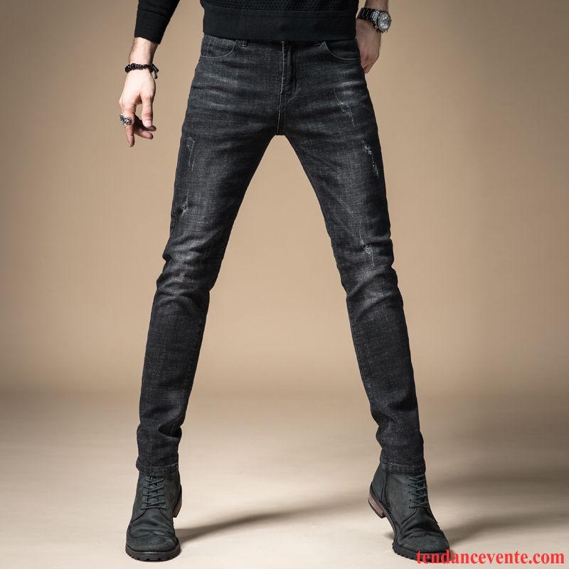 Skinny Jeans Homme L'automne Tendance Bleu Homme Noir Pantalon Maigre Slim Pantalons Extensible Hiver Pas Cher