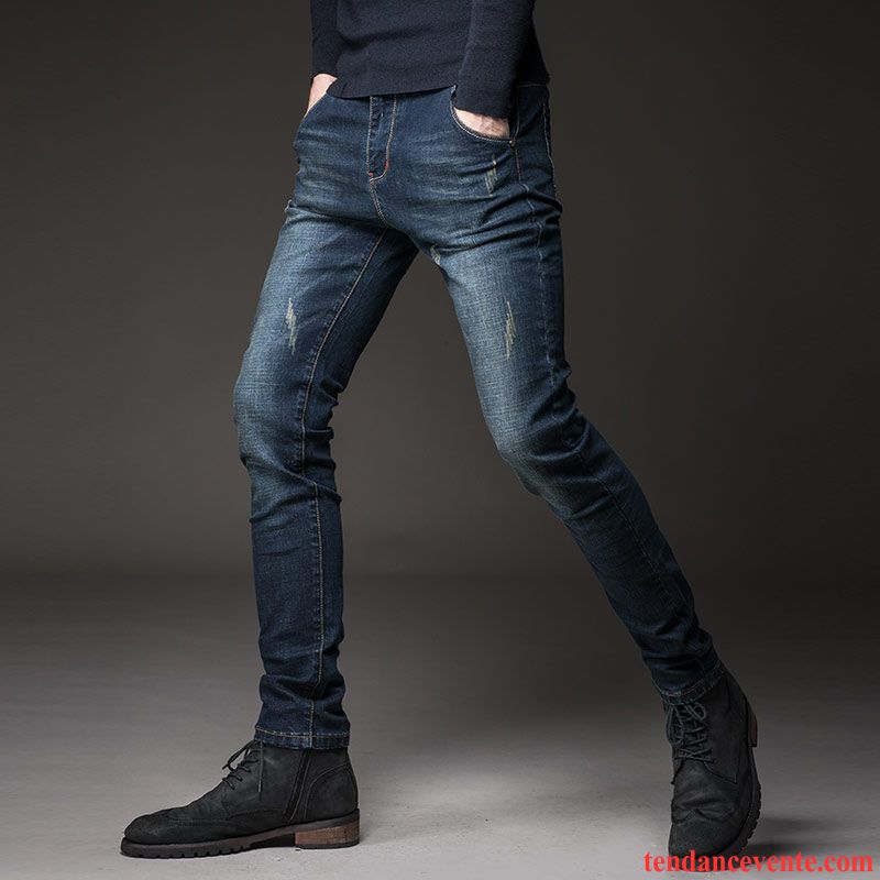 Slim Skinny Homme Jeans Jeunesse Pantalon Slim Homme Extensible L'automne Plus De Velours Hiver Jambe Droite