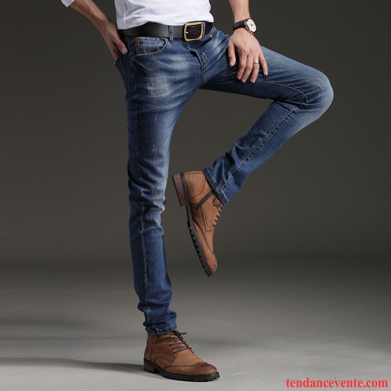 Slim Skinny Homme Jeans Jeunesse Pantalon Slim Homme Extensible L'automne Plus De Velours Hiver Jambe Droite