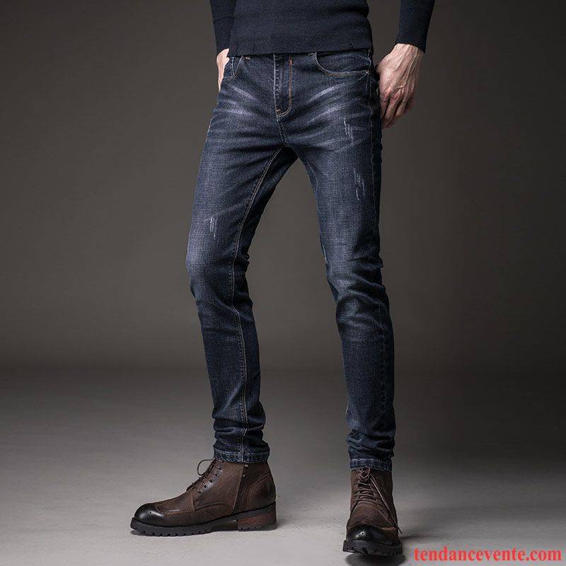 Slim Skinny Homme Jeans Jeunesse Pantalon Slim Homme Extensible L'automne Plus De Velours Hiver Jambe Droite