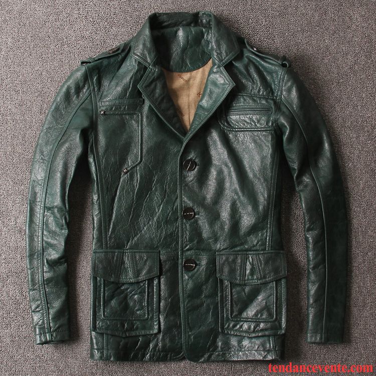 Solde Blouson Cuir Peau De Mouton Costume Gris Cuir Véritable Homme Rétro Pardessus Bleu Décontractée Longue Marron Pas Cher