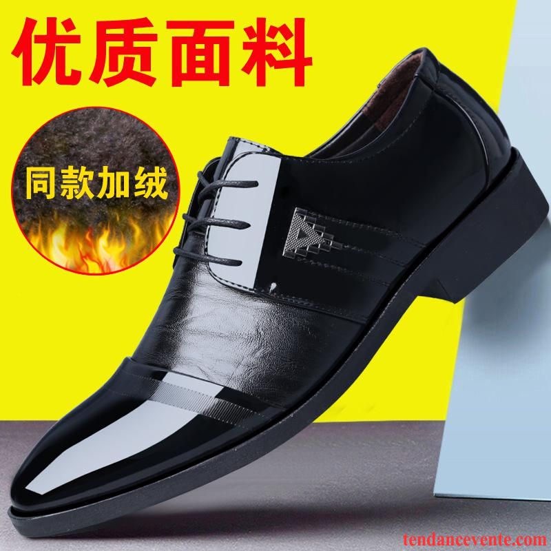 Soldes Derbies Homme Homme Entreprise Plus De Velours Décontractée Jeunesse Pointe Pointue Angleterre Hiver Noir Chaussures En Coton Kaki