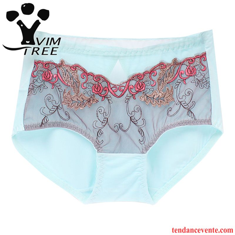 Sous-vêtements Lin Blanc Middle Waisted Gros Taillissime Sexy Dentelle Coton Bio Été Dame Yarn Net Rouge Broderie Marine