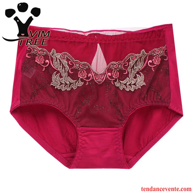 Sous-vêtements Lin Blanc Middle Waisted Gros Taillissime Sexy Dentelle Coton Bio Été Dame Yarn Net Rouge Broderie Marine