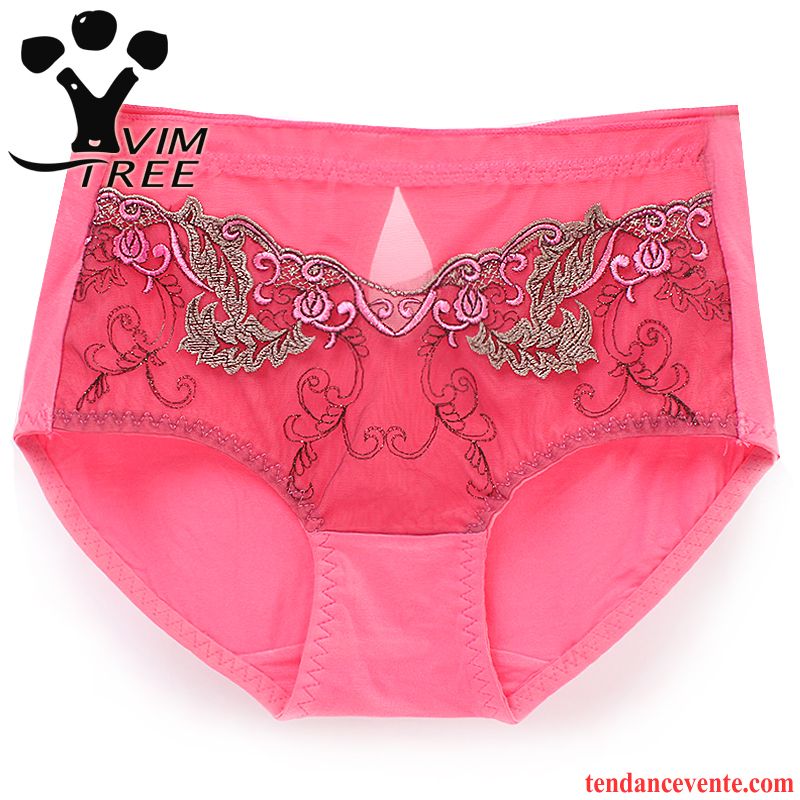 Sous-vêtements Lin Blanc Middle Waisted Gros Taillissime Sexy Dentelle Coton Bio Été Dame Yarn Net Rouge Broderie Marine