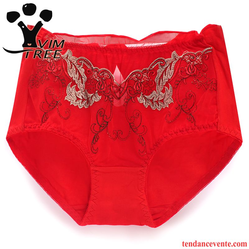 Sous-vêtements Lin Blanc Middle Waisted Gros Taillissime Sexy Dentelle Coton Bio Été Dame Yarn Net Rouge Broderie Marine