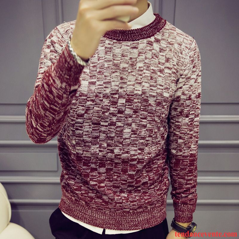 Sweat A Capuche Pas Cher Plus De Velours Renforcé Étudiant L'automne Hiver Jeunesse Pull Col Rond Slim Pullovers Pardessus Homme Tricots En Maille Rouge