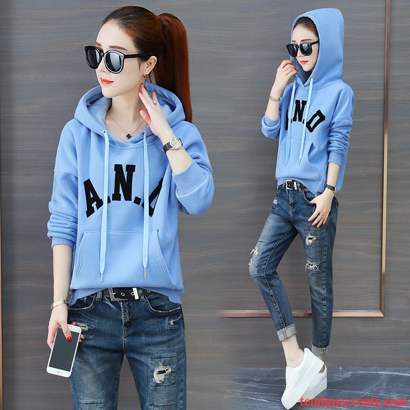 Sweat À Capuche Femme Baggy Pardessus Tous Les Assortis Plus De Velours Tendance Hoodies Bleu Clair