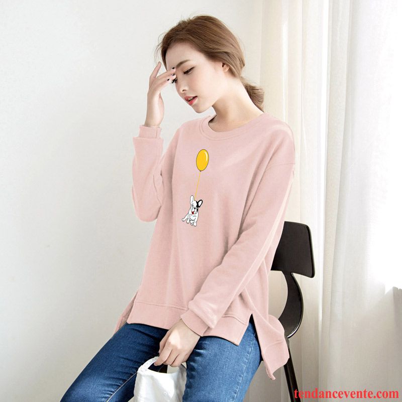 Sweat À Capuche Femme Baggy Plus De Velours Hoodies Printemps L'automne Col Rond Noir