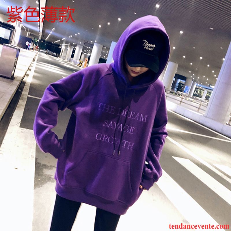 Sweat À Capuche Femme Baggy Une Veste Plus De Velours Longue Hiver Légère Violet