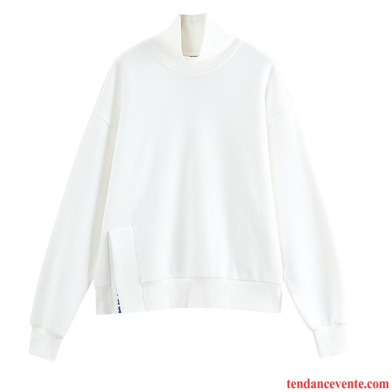 Sweat À Capuche Femme Brodé Hoodies Beau Plus De Velours Baggy Une Veste Couleur De Contraste Bleu Blanc Clair