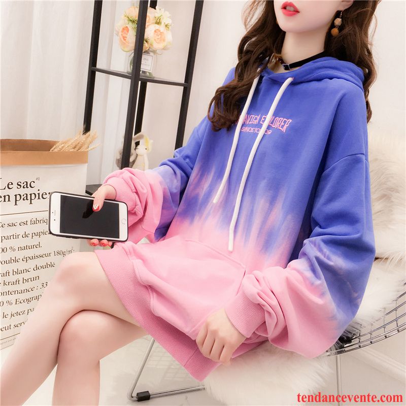 Sweat À Capuche Femme Hoodies Baggy Pardessus Tous Les Assortis Printemps Une Veste Dégradé Rouge Violet