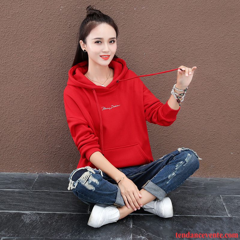 Sweat À Capuche Femme Hoodies Pardessus Plus De Velours Court Hiver Baggy Rouge