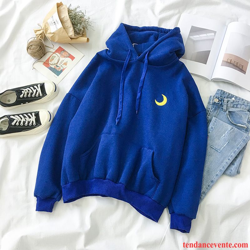 Sweat À Capuche Femme Hoodies Tendance Plus De Velours L'automne Baggy Vêtements D'hiver Bleu