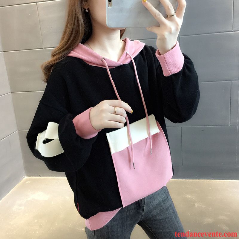 Sweat À Capuche Femme L'automne Tendance Baggy Hoodies Légère Printemps Noir