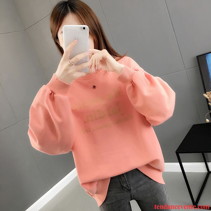 Sweat À Capuche Femme Lettre Tendance Baggy Col Rond Une Veste Hoodies Impression Rose