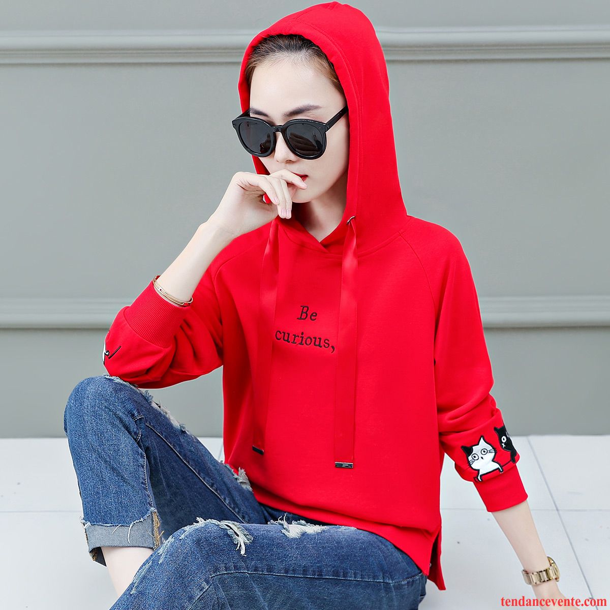 Sweat À Capuche Femme Légère Baggy Pardessus Une Veste L'automne Court Noir