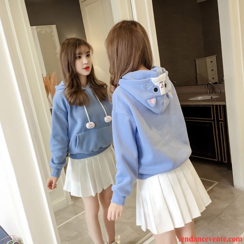 Sweat À Capuche Femme Plus De Velours Hoodies Tendance Pullovers Pardessus L'automne Bleu Clair