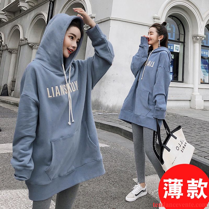 Sweat À Capuche Femme Plus De Velours Légère Ultra Hoodies Renforcé Longues Bleu Gris