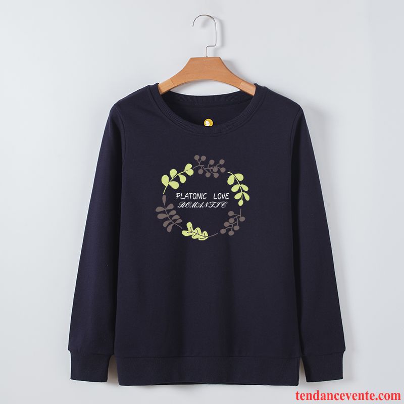 Sweat À Capuche Femme Pullovers Hoodies Baggy Col Rond Longues Pardessus Impression Bleu Noir