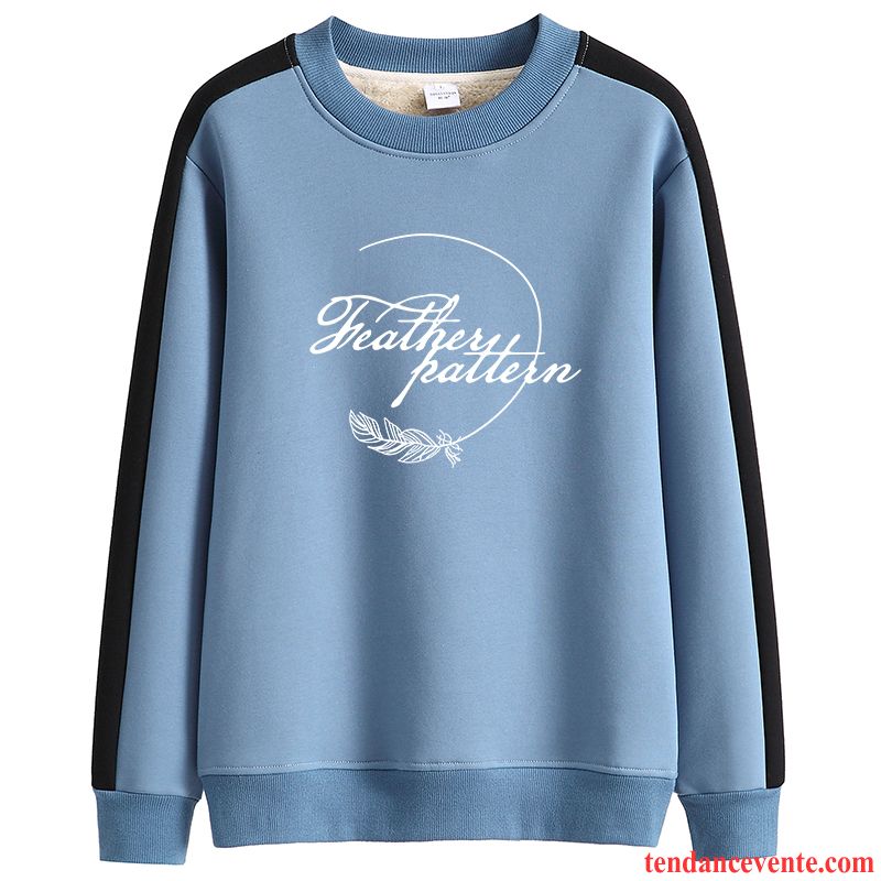 Sweat À Capuche Femme Renforcé Tendance Plume Chauds Hiver Pullovers Bleu Noir