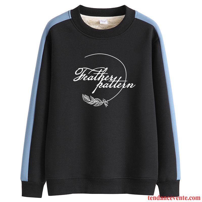 Sweat À Capuche Femme Renforcé Tendance Plume Chauds Hiver Pullovers Bleu Noir