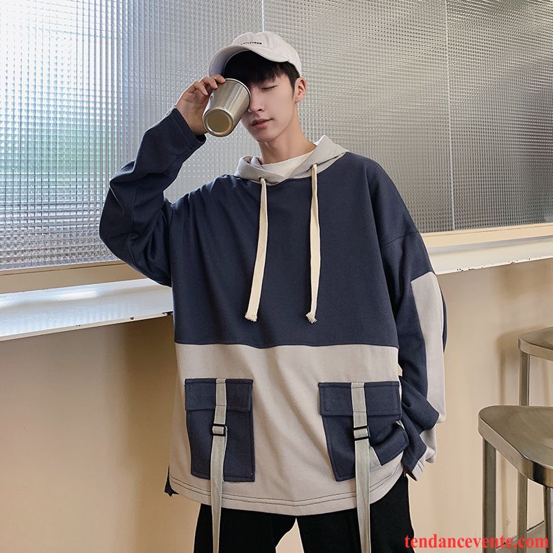 Sweat À Capuche Homme Baggy Personnalité Hoodies Bureau Une Veste Pardessus Bleu