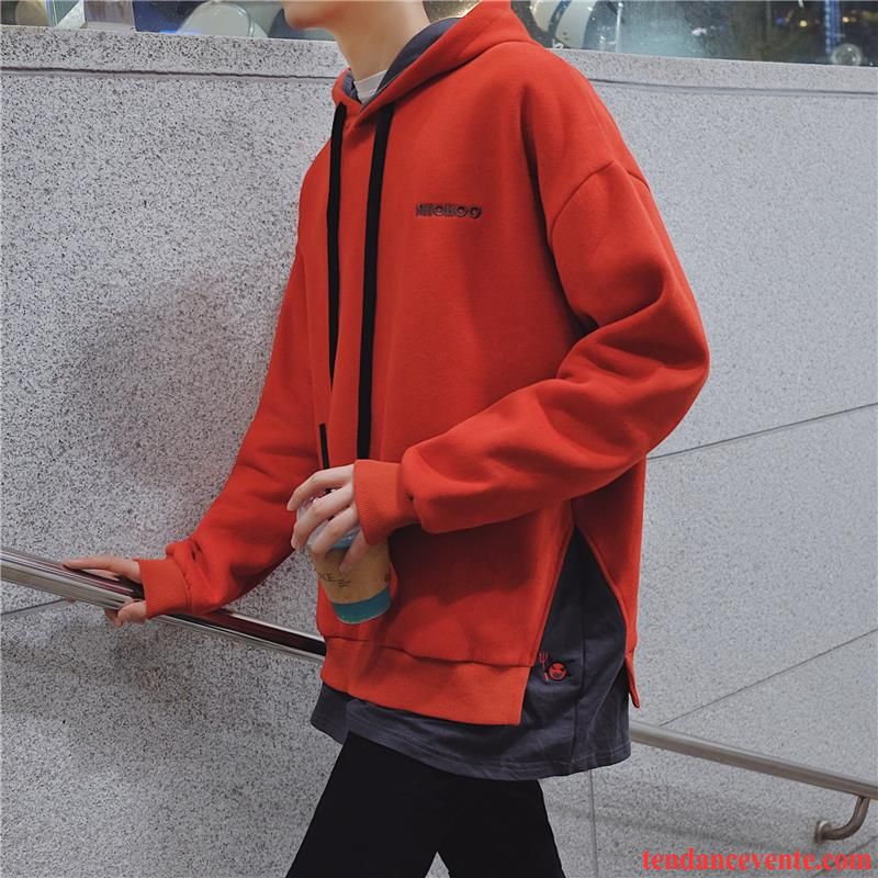 Sweat À Capuche Homme Baggy Printemps Hoodies Deux-pièces Tendance Épissure Rouge