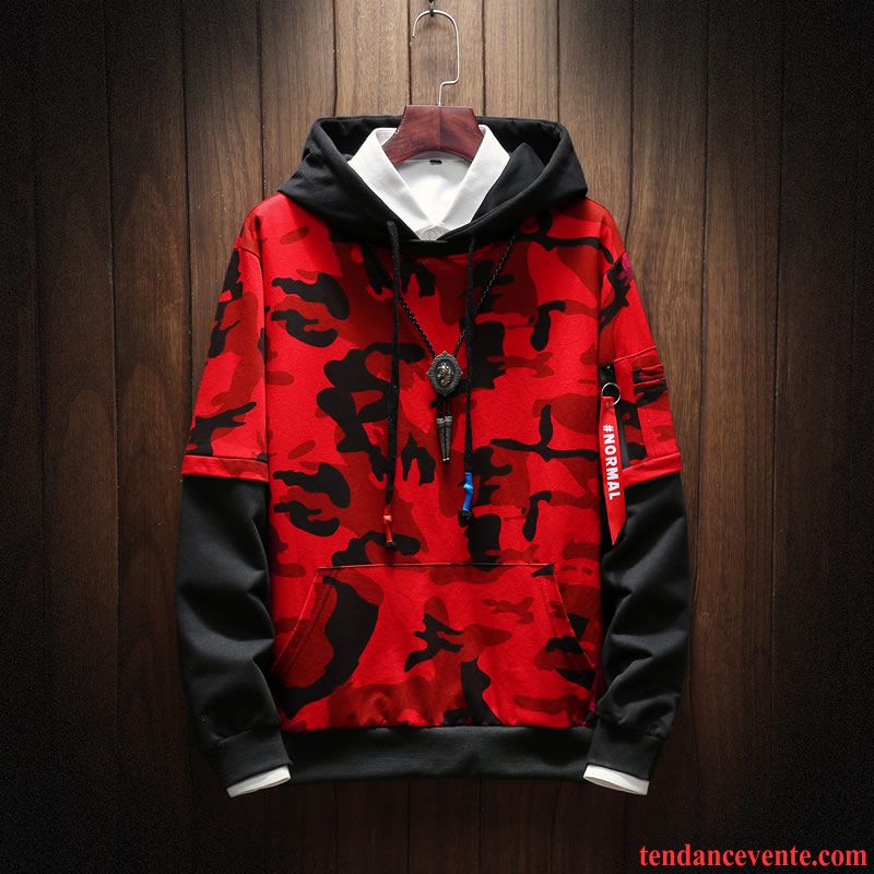 Sweat À Capuche Homme Camouflage Hoodies L'automne Printemps Tendance Une Veste Rouge