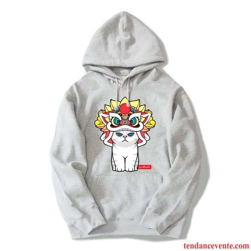 Sweat À Capuche Homme Dessin Animé Étudiant Fantaisie Tendance Style Chinois Motif Blanc