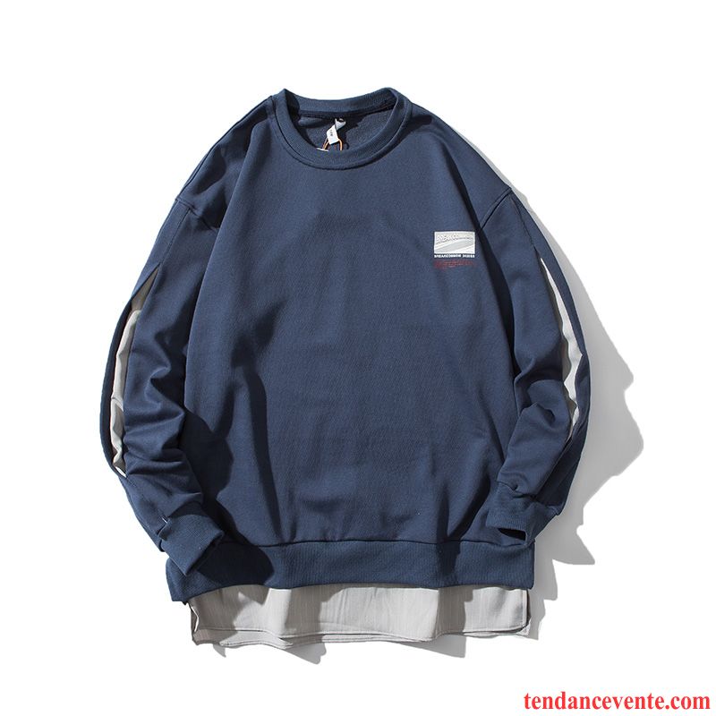 Sweat À Capuche Homme Fantaisie Col Rond Personnalité Rayé Printemps Hoodies Bleu