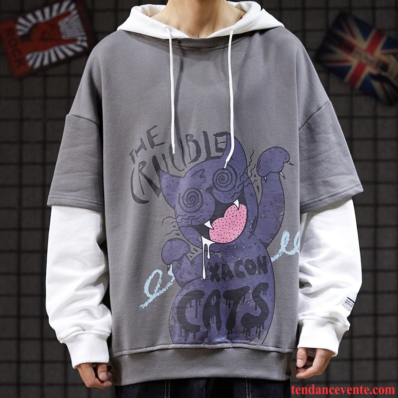 Sweat À Capuche Homme Hoodies Printemps Une Veste Baggy Dessin Animé Tendance Impression Blanc