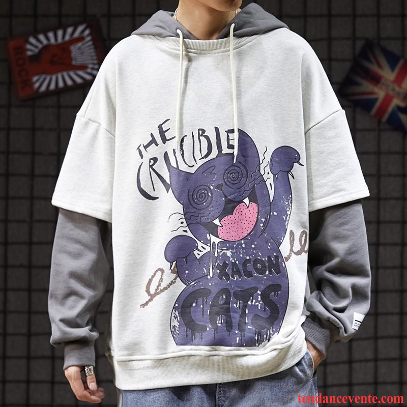 Sweat À Capuche Homme Hoodies Printemps Une Veste Baggy Dessin Animé Tendance Impression Blanc