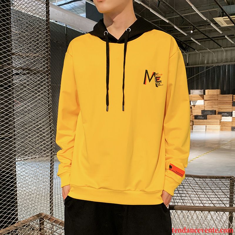 Sweat À Capuche Homme L'automne Décontractée Baggy Pardessus Beau Tendance Jaune