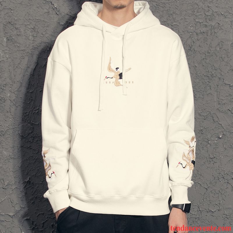 Sweat À Capuche Homme L'automne Style Chinois Tendance Broderie Hoodies Baggy Noir