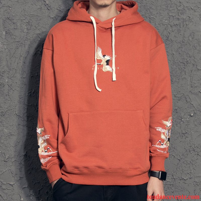 Sweat À Capuche Homme L'automne Style Chinois Tendance Broderie Hoodies Baggy Noir