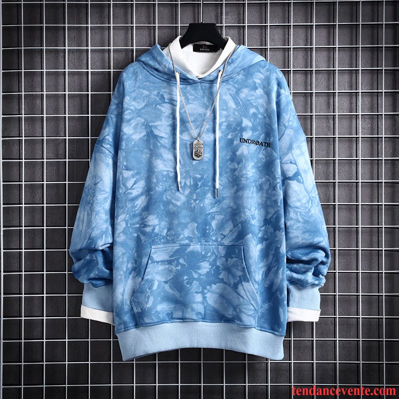 Sweat À Capuche Homme Longues Tendance Rétro Baggy Hoodies L'automne Bleu