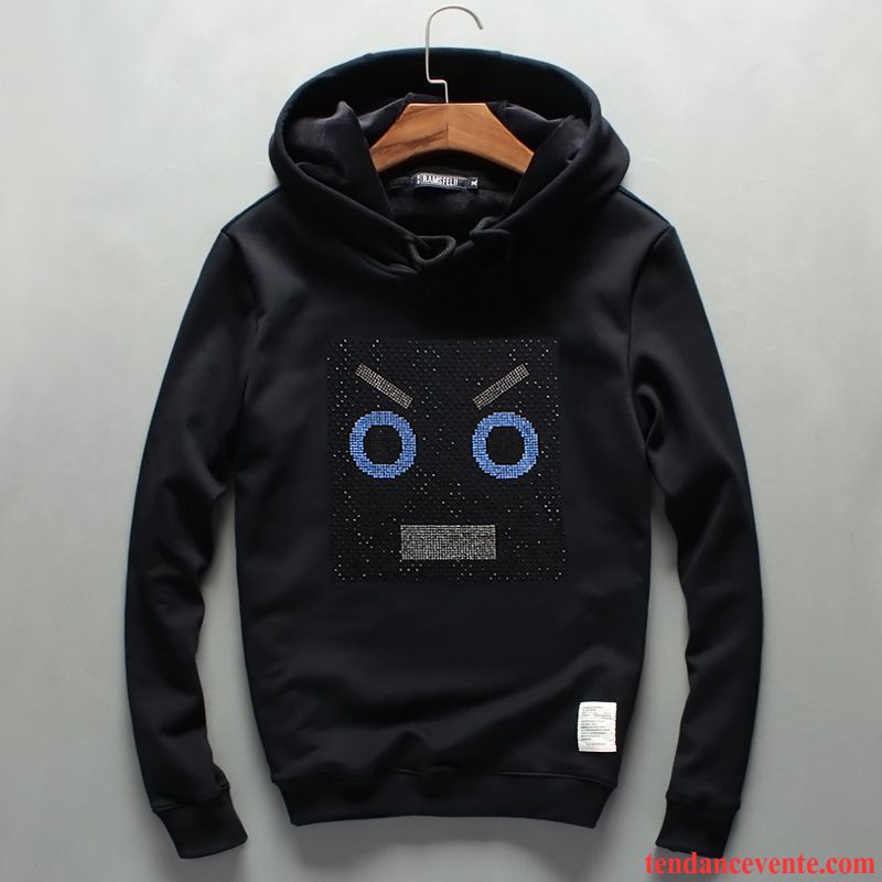 Sweat À Capuche Homme Plus De Velours Personnalité L'automne Ultra Hoodies Pardessus Bleu Marin