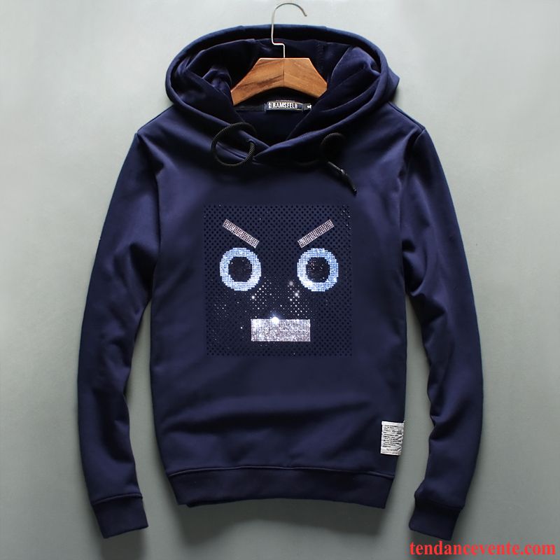 Sweat À Capuche Homme Plus De Velours Personnalité L'automne Ultra Hoodies Pardessus Bleu Marin