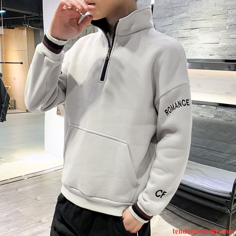 Sweat À Capuche Homme Printemps Baggy L'automne Étudiant Longues Broderie Pure Noir