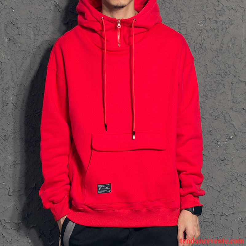 Sweat À Capuche Homme Tendance Bleu Hiver Personnalité Plus De Velours Hoodies Rouge