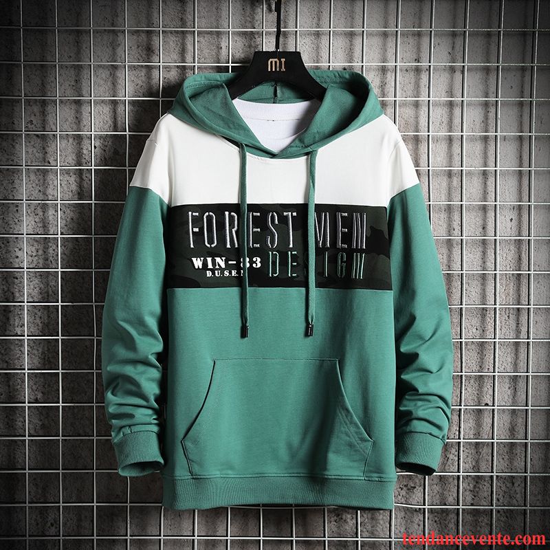 Sweat À Capuche Homme Tendance Tous Les Assortis Pardessus Une Veste Jeunesse Baggy Couleurs Mixtes Vert