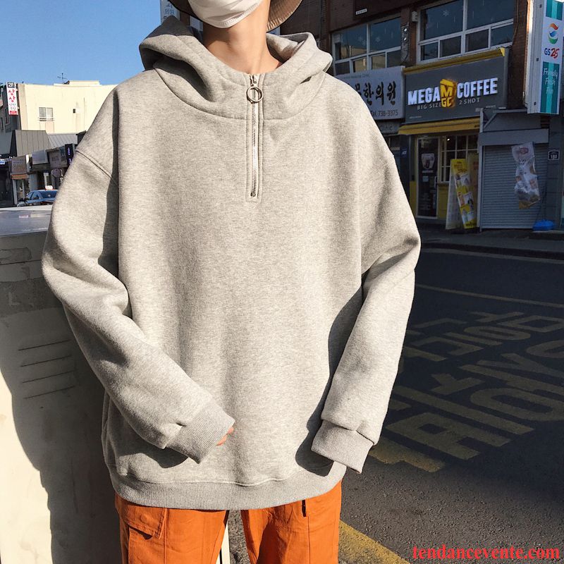 Sweat À Capuche Homme Tendance Une Veste Pardessus Décontractée Tous Les Assortis Baggy Pure Rouge