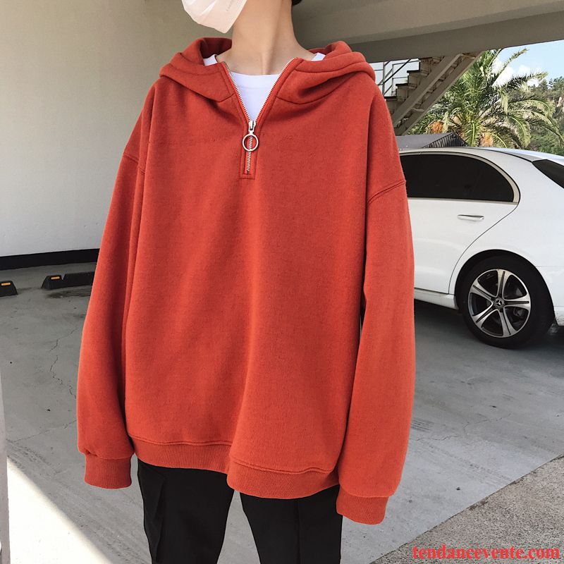 Sweat À Capuche Homme Tendance Une Veste Pardessus Décontractée Tous Les Assortis Baggy Pure Rouge