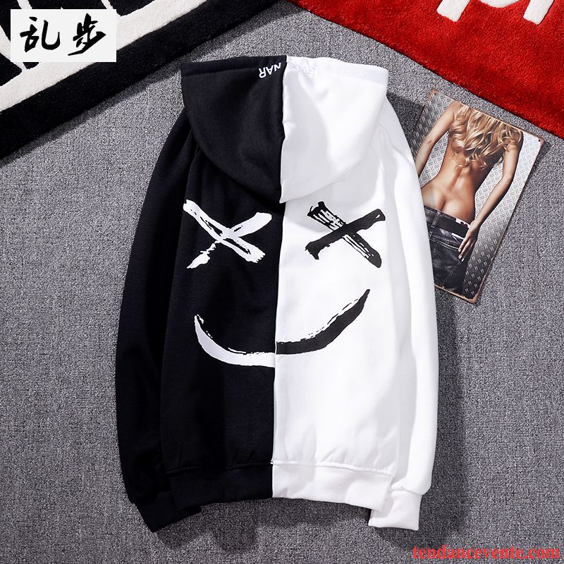 Sweat À Capuche Homme Épissure Hoodies Pardessus Encapuchonné Femme Fantaisie Impression Couleur De Contraste Blanc Noir