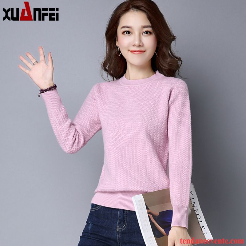 Sweatshirt Femme Court Pure Pull Vêtements D'hiver Tous Les Assortis Renforcé L'automne Longues Col Rond Femme Tricots En Maille Pullovers Chemise En Bas