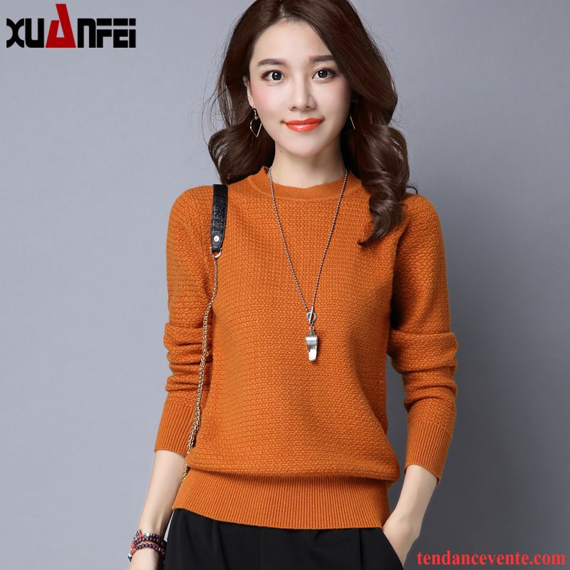 Sweatshirt Femme Court Pure Pull Vêtements D'hiver Tous Les Assortis Renforcé L'automne Longues Col Rond Femme Tricots En Maille Pullovers Chemise En Bas