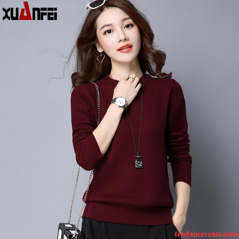 Sweatshirt Femme Court Pure Pull Vêtements D'hiver Tous Les Assortis Renforcé L'automne Longues Col Rond Femme Tricots En Maille Pullovers Chemise En Bas