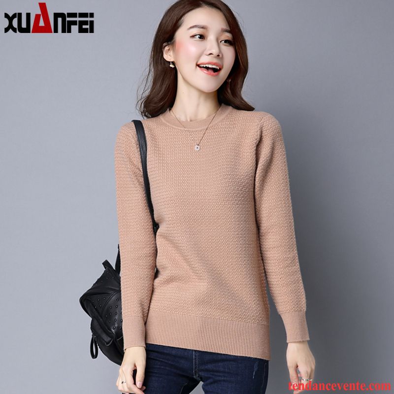 Sweatshirt Femme Court Pure Pull Vêtements D'hiver Tous Les Assortis Renforcé L'automne Longues Col Rond Femme Tricots En Maille Pullovers Chemise En Bas