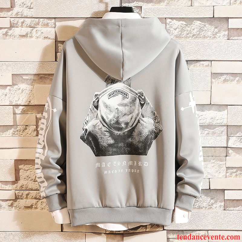 Sweatshirts Blanche Manches Courtes Homme L'automne Une Veste Hoodies Col Rond Noir Longues Printemps Tendance Pullovers Homme Baggy Argent